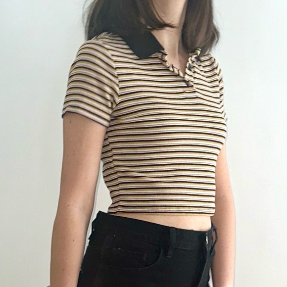 LEVI’S stripped crop short sleeve  polo tee - S - Picture 4 of 15
